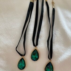1-Gold Framed Green Emerald alike Pendant and suede Necklace